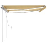 vidaXL Copertină retractabilă manual, cu LED, galben și alb, 4x3 m vidaXL Copertină retractabilă manual, cu LED, galben și alb, 4x3 m