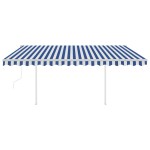 vidaXL Copertină retractabilă automat, cu stâlpi, albastru&alb, 4x3 m