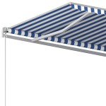 vidaXL Copertină retractabilă automat, cu stâlpi, albastru&alb, 4x3 m