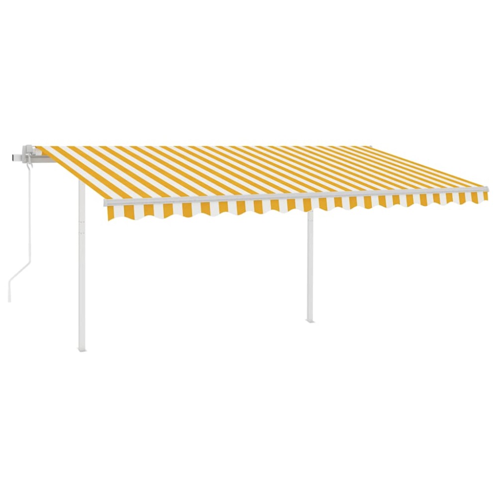 vidaXL Copertină retractabilă automat, cu stâlpi, galben&alb, 4x3 m