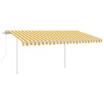 vidaXL Copertină retractabilă automat, cu stâlpi, galben&alb, 4x3 m vidaXL Copertină retractabilă automat, cu stâlpi, galben&alb, 4x3 m