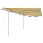 vidaXL Copertină retractabilă automat, cu stâlpi, galben&alb, 4x3 m vidaXL Copertină retractabilă automat, cu stâlpi, galben&alb, 4x3 m