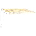 vidaXL Copertină retractabilă automat, cu stâlpi, galben&alb, 4x3 m vidaXL Copertină retractabilă automat, cu stâlpi, galben&alb, 4x3 m