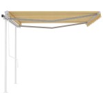 vidaXL Copertină retractabilă automat, cu stâlpi, galben&alb, 4x3 m vidaXL Copertină retractabilă automat, cu stâlpi, galben&alb, 4x3 m