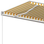 vidaXL Copertină retractabilă automat, cu stâlpi, galben&alb, 4x3 m vidaXL Copertină retractabilă automat, cu stâlpi, galben&alb, 4x3 m