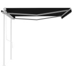 vidaXL Copertină retractabilă automat, cu stâlpi, antracit, 4x3 m vidaXL Copertină retractabilă automat, cu stâlpi, antracit, 4x3 m