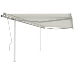 vidaXL Copertină retractabilă manual, cu stâlpi, crem, 4,5x3 m vidaXL Copertină retractabilă manual, cu stâlpi, crem, 4,5x3 m