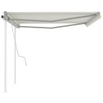 vidaXL Copertină retractabilă manual, cu stâlpi, crem, 4,5x3 m vidaXL Copertină retractabilă manual, cu stâlpi, crem, 4,5x3 m