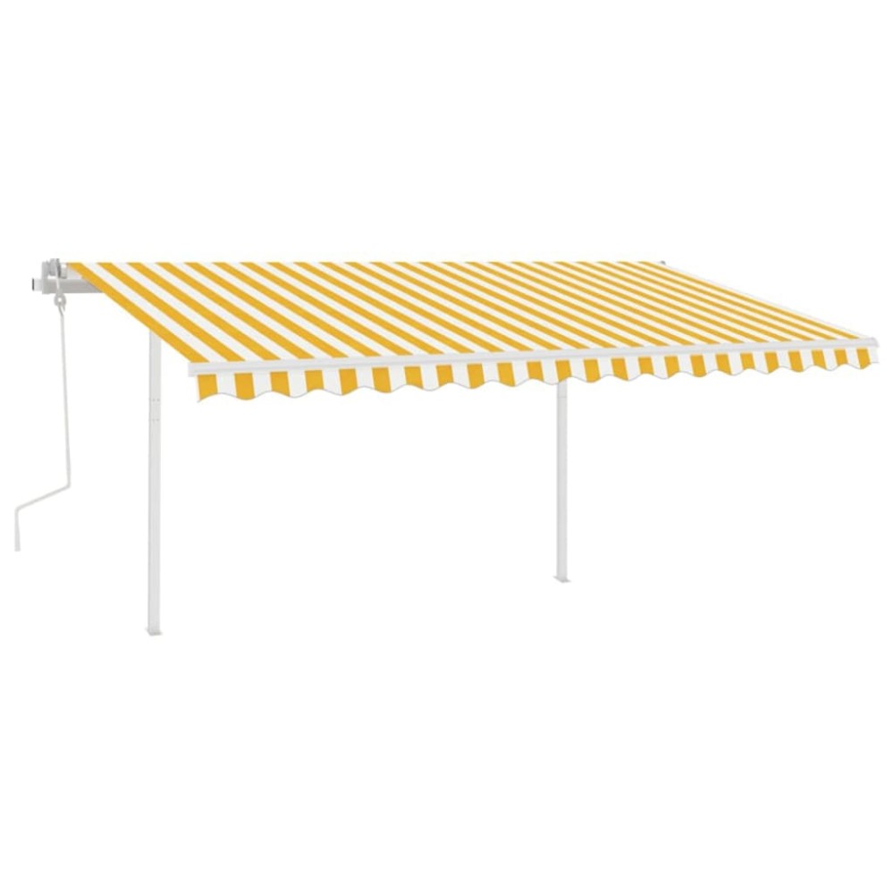vidaXL Copertină retractabilă manual,cu stâlpi, galben și alb, 4,5x3 m