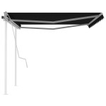 vidaXL Copertină retractabilă manual, cu stâlpi, antracit, 4,5x3 m vidaXL Copertină retractabilă manual, cu stâlpi, antracit, 4,5x3 m