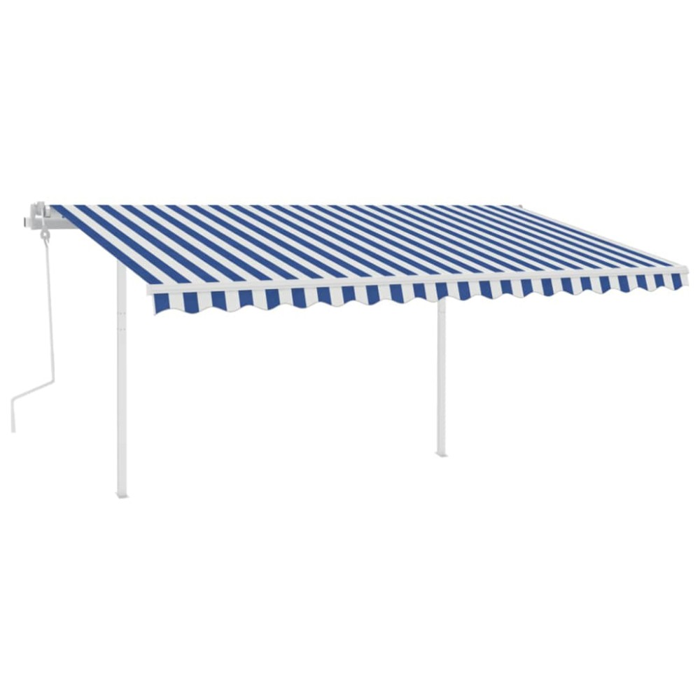 vidaXL Copertină retractabilă manual, cu LED, albastru și alb 4,5x3 m
