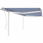 vidaXL Copertină retractabilă manual, cu LED, albastru și alb 4,5x3 m vidaXL Copertină retractabilă manual, cu LED, albastru și alb 4,5x3 m