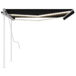 vidaXL Copertină retractabilă manual, cu LED, antracit, 4,5x3 m vidaXL Copertină retractabilă manual, cu LED, antracit, 4,5x3 m