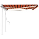 vidaXL Copertină retractabilă manual cu LED, portocaliu/maro 4,5x3 m vidaXL Copertină retractabilă manual cu LED, portocaliu/maro 4,5x3 m