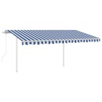 vidaXL Copertină retractabilă automat, cu stâlpi, albastru&alb 4,5x3 m