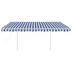vidaXL Copertină retractabilă automat, cu stâlpi, albastru&alb 4,5x3 m