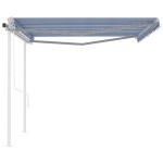 vidaXL Copertină retractabilă automat, cu stâlpi, albastru&alb 4,5x3 m