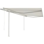 vidaXL Copertină retractabilă automat, cu stâlpi, crem, 4,5x3 m vidaXL Copertină retractabilă automat, cu stâlpi, crem, 4,5x3 m