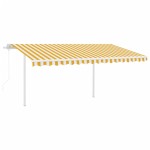 vidaXL Copertină retractabilă automat, cu stâlpi, galben&alb, 4,5x3 m