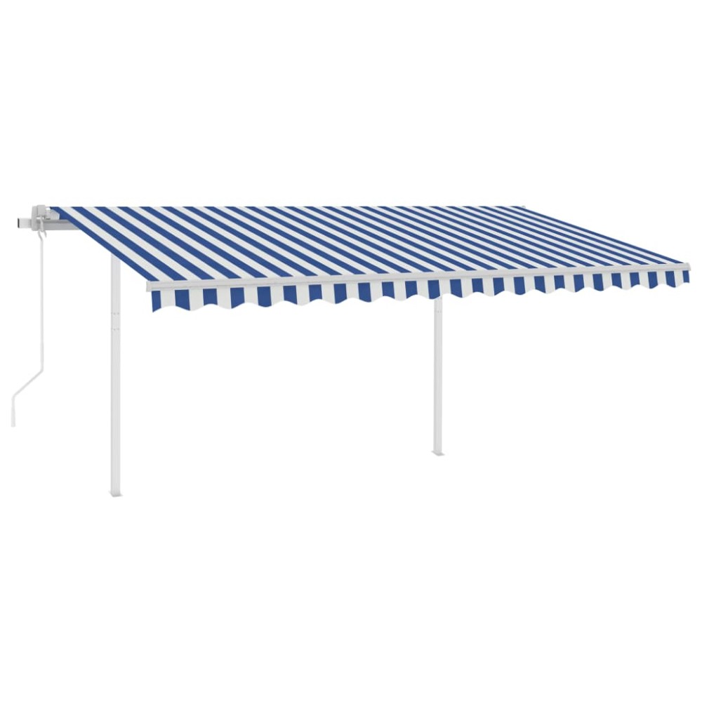 vidaXL Copertină automată senzor vânt/LED, albastru și alb, 4,5x3 m