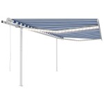 vidaXL Copertină automată senzor vânt/LED, albastru și alb, 4,5x3 m vidaXL Copertină automată senzor vânt/LED, albastru și alb, 4,5x3 m