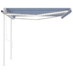 vidaXL Copertină automată senzor vânt/LED, albastru și alb, 4,5x3 m vidaXL Copertină automată senzor vânt/LED, albastru și alb, 4,5x3 m
