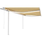 vidaXL Copertină automată cu senzor vânt&LED, galben/alb, 4,5x3 m
