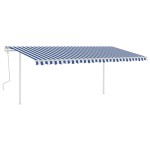 vidaXL Copertină retractabilă manual, cu stâlpi, albastru & alb, 5x3 m