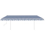 vidaXL Copertină retractabilă manual, cu stâlpi, albastru & alb, 5x3 m