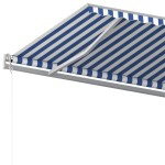 vidaXL Copertină retractabilă manual, cu stâlpi, albastru & alb, 5x3 m