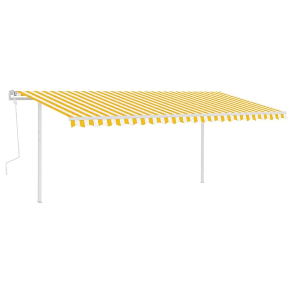 vidaXL Copertină retractabilă manual, cu stâlpi, galben și alb, 5x3 m