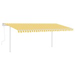 vidaXL Copertină retractabilă manual, cu stâlpi, galben și alb, 5x3 m vidaXL Copertină retractabilă manual, cu stâlpi, galben și alb, 5x3 m