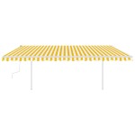 vidaXL Copertină retractabilă manual, cu stâlpi, galben și alb, 5x3 m vidaXL Copertină retractabilă manual, cu stâlpi, galben și alb, 5x3 m
