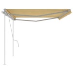vidaXL Copertină retractabilă manual, cu stâlpi, galben și alb, 5x3 m vidaXL Copertină retractabilă manual, cu stâlpi, galben și alb, 5x3 m
