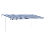 vidaXL Copertină retractabilă automat, cu stâlpi, albastru&alb, 5x3 m vidaXL Copertină retractabilă automat, cu stâlpi, albastru&alb, 5x3 m