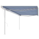 vidaXL Copertină retractabilă automat, cu stâlpi, albastru&alb, 5x3 m vidaXL Copertină retractabilă automat, cu stâlpi, albastru&alb, 5x3 m