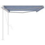 vidaXL Copertină retractabilă automat, cu stâlpi, albastru&alb, 5x3 m vidaXL Copertină retractabilă automat, cu stâlpi, albastru&alb, 5x3 m
