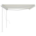 vidaXL Copertină retractabilă automat, cu stâlpi, crem, 5x3 m