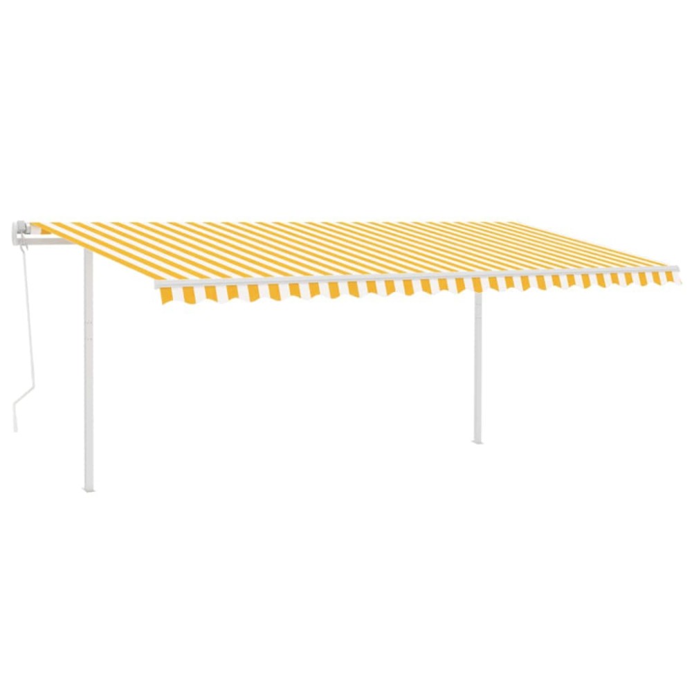 vidaXL Copertină retractabilă automat, cu stâlpi, galben&alb, 5x3 m