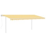 vidaXL Copertină retractabilă automat, cu stâlpi, galben&alb, 5x3 m