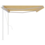vidaXL Copertină retractabilă automat, cu stâlpi, galben&alb, 5x3 m