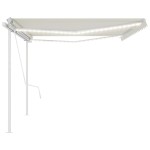 vidaXL Copertină automată cu senzor vânt & LED, crem, 5x3 m
