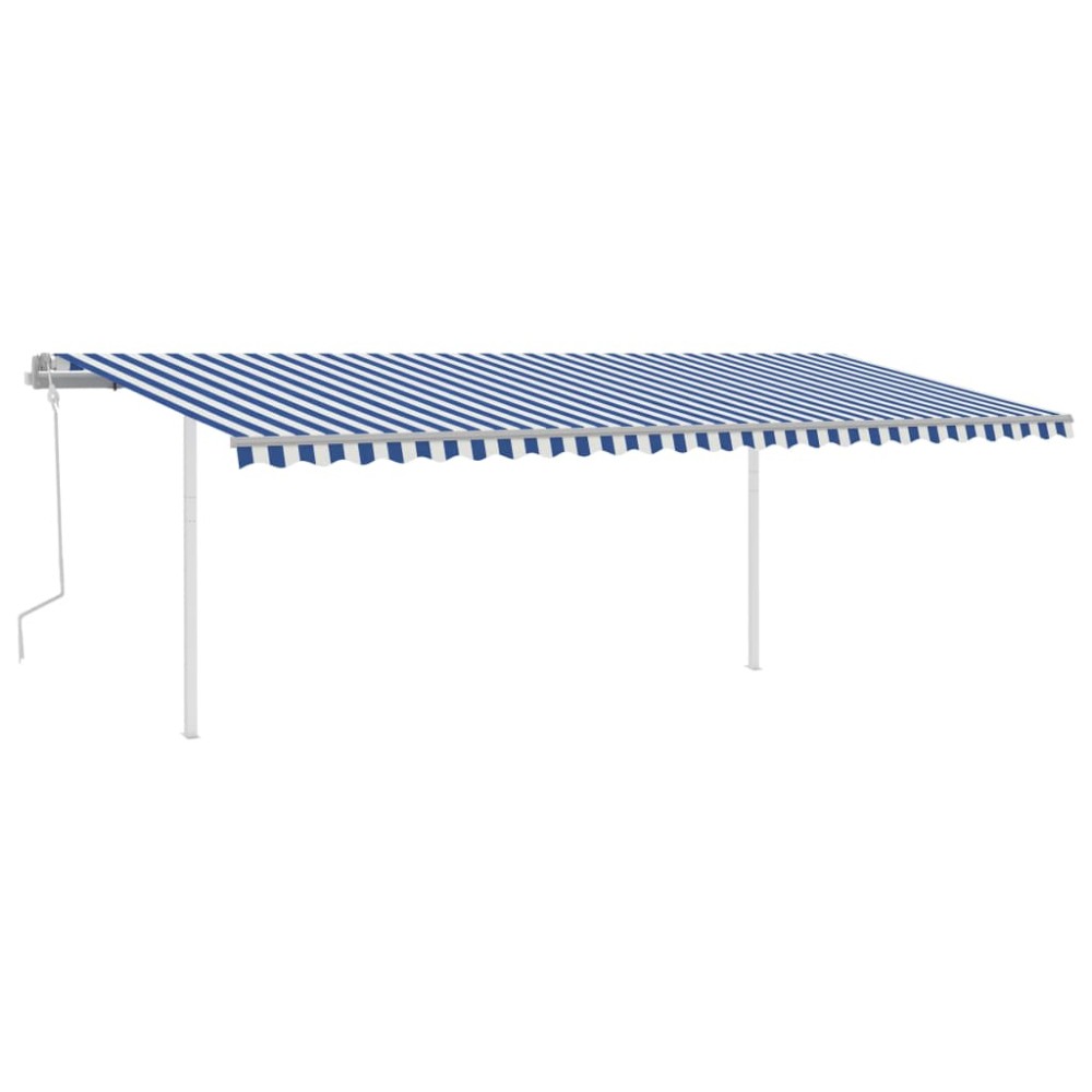 vidaXL Copertină retractabilă manual cu stâlpi, albastru/alb, 6x3 m