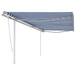 vidaXL Copertină retractabilă manual cu stâlpi, albastru/alb, 6x3 m vidaXL Copertină retractabilă manual cu stâlpi, albastru/alb, 6x3 m