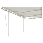 vidaXL Copertină retractabilă manual cu stâlpi, crem, 6x3 m vidaXL Copertină retractabilă manual cu stâlpi, crem, 6x3 m