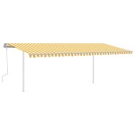 vidaXL Copertină retractabilă manual cu stâlpi, galben și alb, 6x3 m vidaXL Copertină retractabilă manual cu stâlpi, galben și alb, 6x3 m