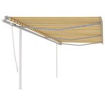 vidaXL Copertină retractabilă manual cu stâlpi, galben și alb, 6x3 m vidaXL Copertină retractabilă manual cu stâlpi, galben și alb, 6x3 m