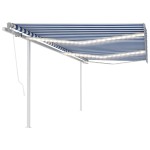 vidaXL Copertină retractabilă manual cu LED, albastru/alb, 6x3 m vidaXL Copertină retractabilă manual cu LED, albastru/alb, 6x3 m