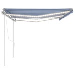 vidaXL Copertină retractabilă manual cu LED, albastru/alb, 6x3 m vidaXL Copertină retractabilă manual cu LED, albastru/alb, 6x3 m