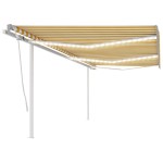 vidaXL Copertină retractabilă manual cu LED, galben&alb, 6x3 m vidaXL Copertină retractabilă manual cu LED, galben&alb, 6x3 m